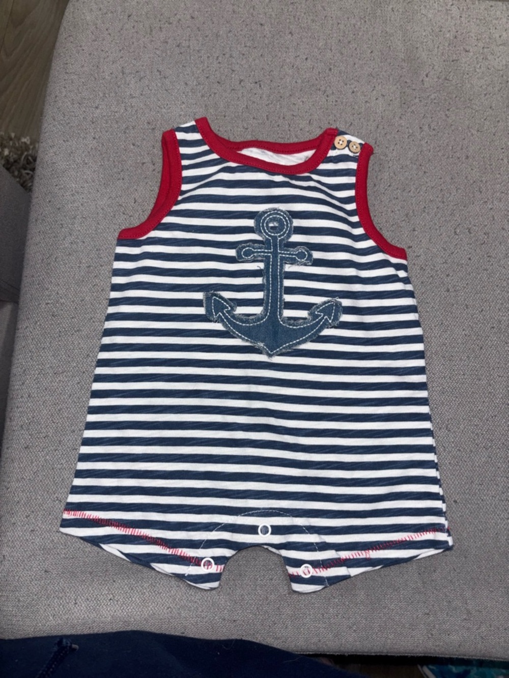 Mud Pie Navy & Red Striped Baby Romper with Anchor Applique